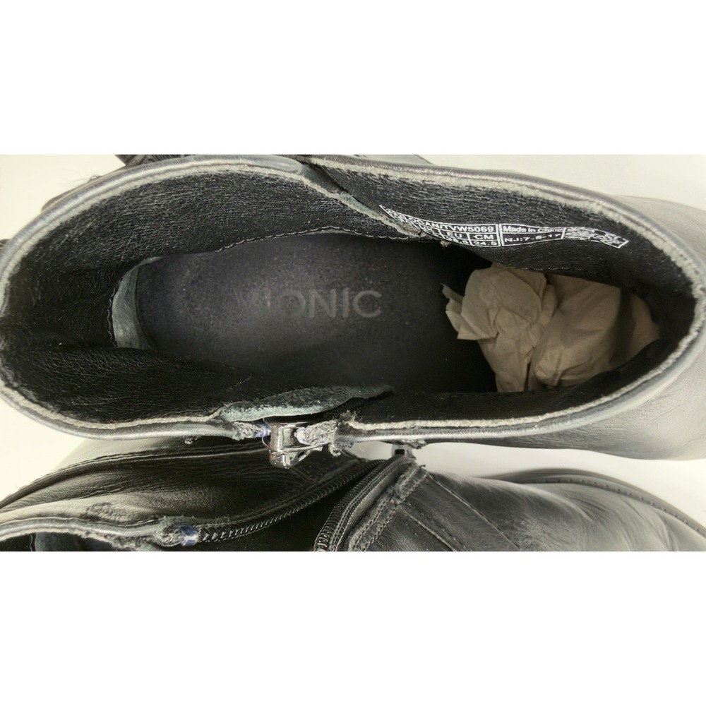 Vionic Logan Ankle Boot Women 7.5 Black Leather Side Zip Silver Buckle Moto - Picture 9 of 9